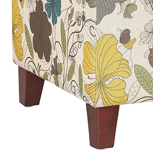 Adeco 18 Inch High Cube Ottoman Storage, Floral Printed Linen Chair Foot Stools, Upholstered Vanity Stool With Hinged Lid, Solid Wood Legs #TOP6