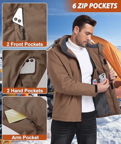 Image of Mens Winter Snow Jacket Waterproof Ski Jackets Snowboard Rain Warm Coat Insulated Hood Fleece Lined