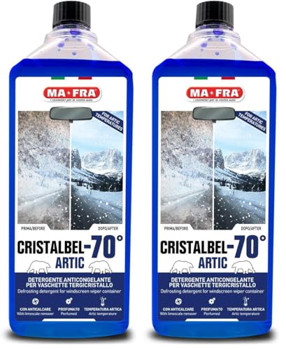Ma-Fra, Cristalbel Artic -70°C Liquido, Detergente Anticongelante per Vaschette Tergicristallo, Azione Sgrassante Anticalcare, Resiste alle Basse Temperature Senza Congelare (Confezione da 2)