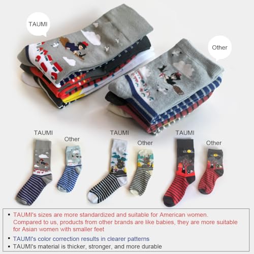 5 Pairs Stripe Colorful Patterned Medium High Top Cotton Crew Socks for Women, Kawaii Cartoon Howl, Kiki, ect3