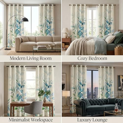 Image of VAS COLLECTIONS 100% Room Darkening Blackout Door Curtains Set of 2, 7 Feet (121 x 213 cm), Floral Design Long Curtains for Living Room & Bedroom, Thermal Insulated, Privacy Curtains (Aquatic Fern)