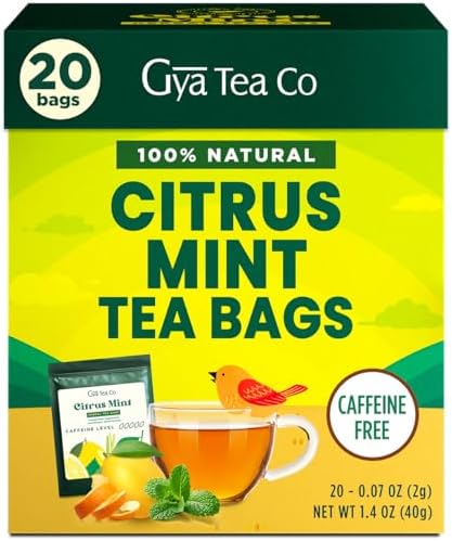 Gya Tea Co Citrus Mint Herbal Tea Bags (20 Bags) - Caffeine Free with a Tangy Flavor for All Day Comfort, Calming, Relaxing & Nourishing - Fruit & Herbal Blends