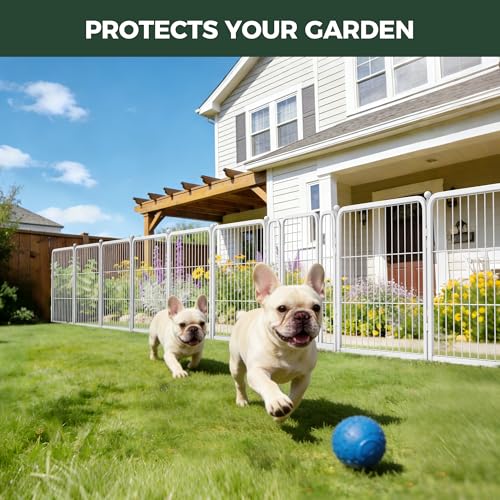 Image of FXW Garden Fence Outdoor for the Yard - 24in(H) x 15.2ft(L) Heavy Duty Metal Animal Barrier for Dog, No Dig Decorative Dog Fence, 8 Panels, White