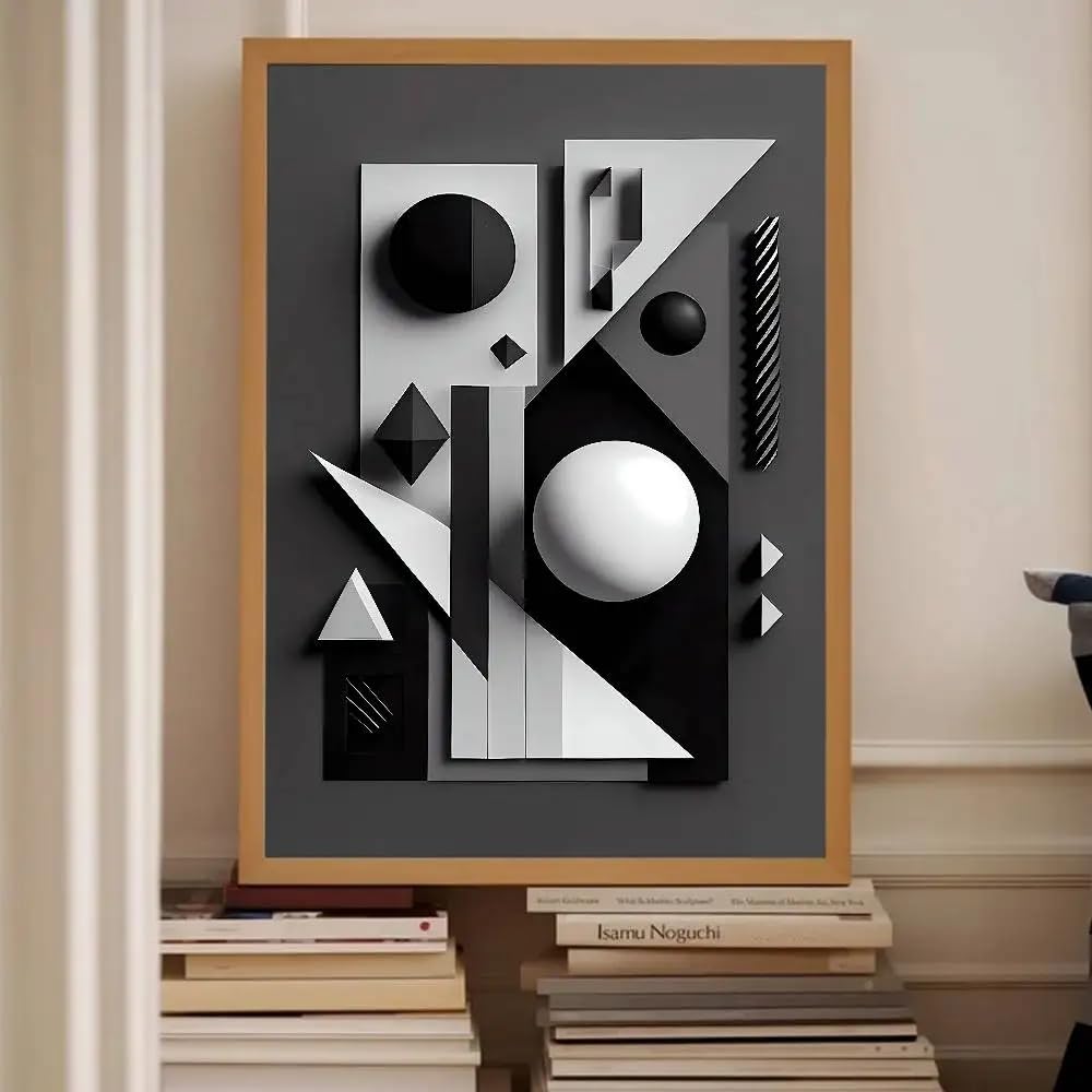 LMAIWANG Nordic plakat z efektem 3D w minimalistycznym stylu z geometrycznymi, abstrakcyjnymi liniami – obraz ścienny do salonu, dekoracja ścienna (70 x 100 cm/rama wewnętrzna)