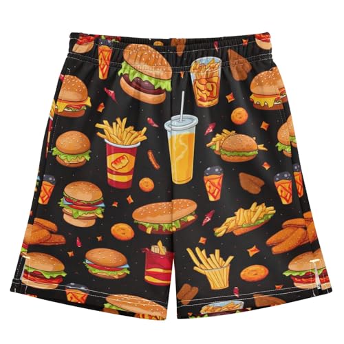 CHIFIGNO Colorful Fast Food Hamburgers Casual Shorts for Boys Pull on Sport Shorts with Pockets Kids Clothes 7-15Y