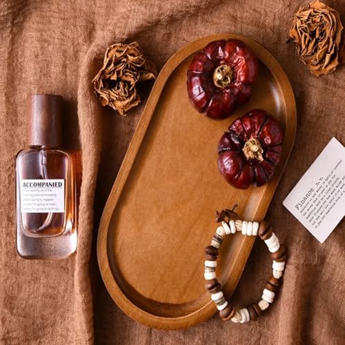 Image of Wooden Jewelry Tray, Oval Shape,L x B x H = 10 x 5 x 0.5 Inch Floral Design, Natural Wood Finish, Organizer for Rings, Necklaces, Earrings And Snacks Serving