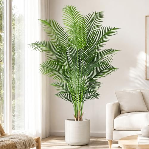 Keeplush Artificial Palm Tree 6ft Tall Fake Palm Tree Indoor Decor with 18 Leaves and Real Bark...