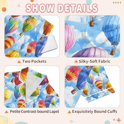 senya Hot Air Balloon Color Sky Satin Summer Pajama Sets Silk Short Sleeve Button Down Sleepwear3