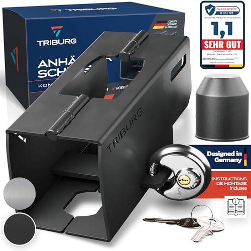 TRIBURG Antivol de remorque avec Serrure Ronde + Capuchon de Protection AHK Gratuit – Sécurité Robuste pour remorque attelée et découpée – Serrure de...