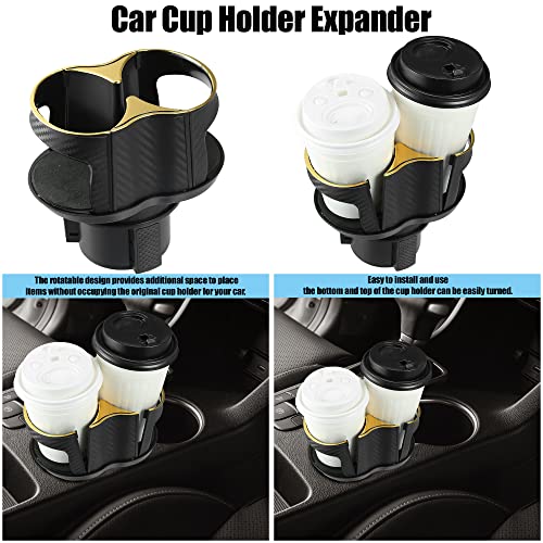X Autohaux Car Cup Holder Expander 2-In-1 Multifunction Car Drink Extender Adapter With Adjustable Base For Water Coffee Cups Carbon Fiber Pattern Gold Tone #TOP1