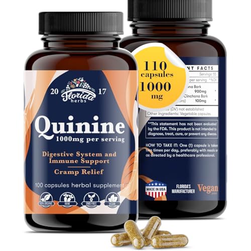 FLORIDA HERBS Quinine for Leg Cramps 1000 mg - 110 Capsules - Cinchona Bark Extract Supplement - Quinine Capsules - Vegan Non - GMO