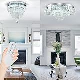 HongnuoFc 16" +21" Crystal Chandeliers with Remote Control LED Modern Flush Mount Ceiling Light Fixt