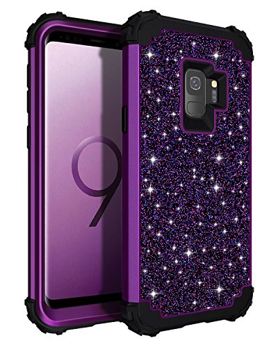 Casetego Compatible with Galaxy S9 Case,Glitter Sparkle Bling Three Layer Heavy Duty Hybrid Sturdy Shockproof Protective Cover Case for Samsung Galaxy S9,Shiny Purple