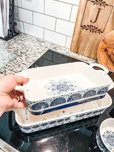 Bico Blue Talavera Stoneware Baking Dish, Lasagna Pan, Medium Rectangular Baking Pan, Casserole Dish, Microwave, Dishwasher and Oven Safe