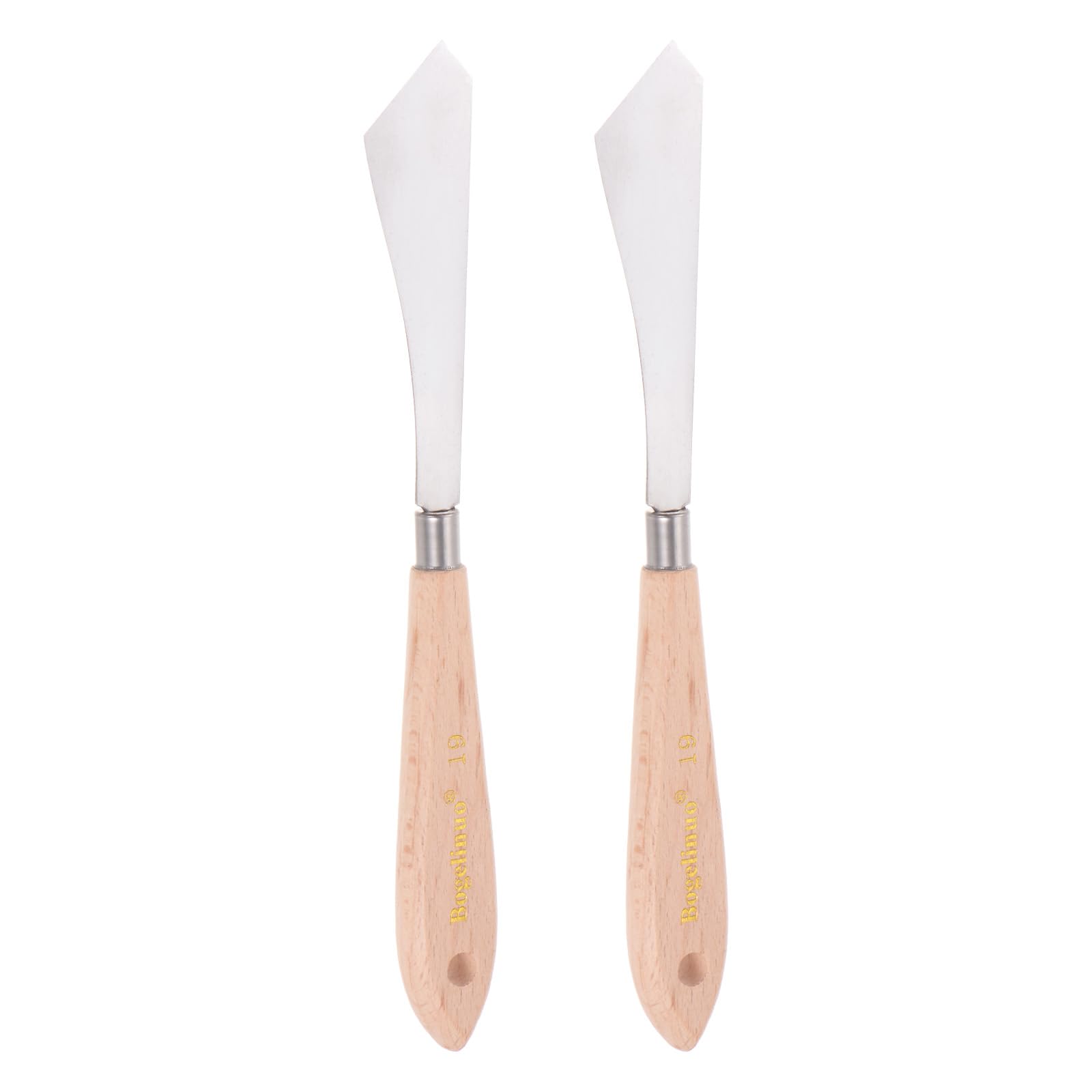 HARFINGTON 2pcs No.19 Painting Palette Knives Stainless Steel Slant Spatula Pallet Knife with Beech Wood Handle for Oil Acrylic Paint Canvas Mixing Spreading