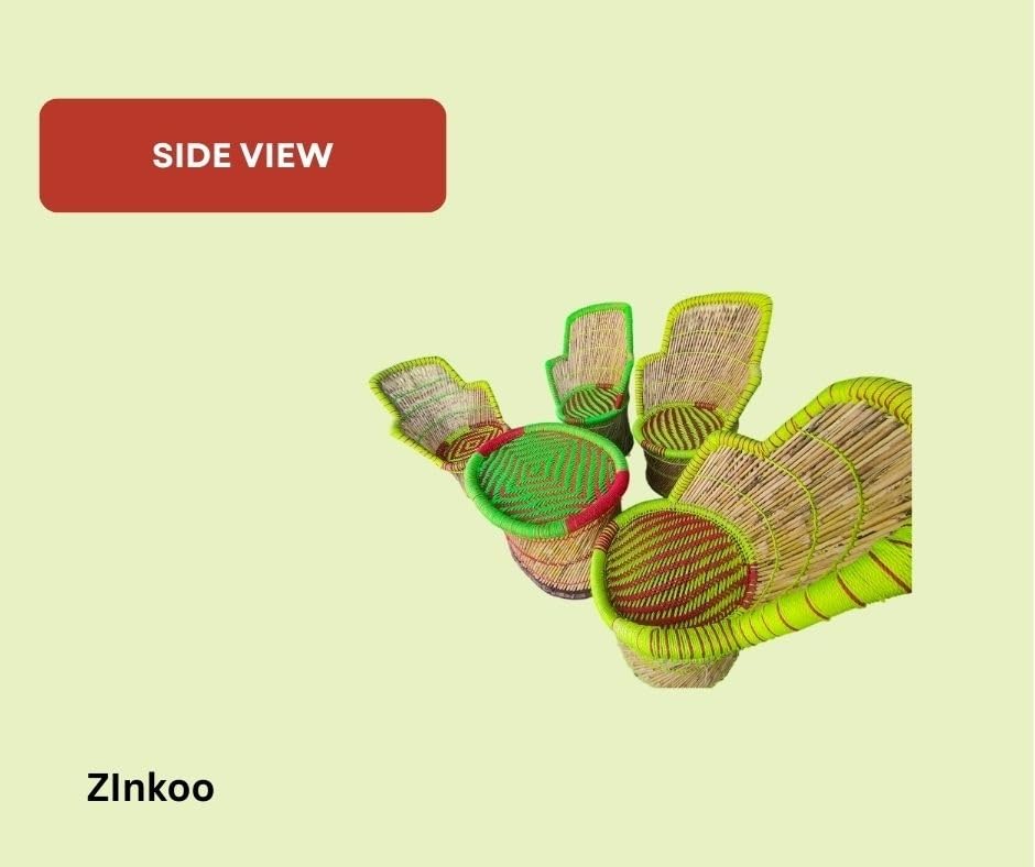 ZINKOO Handcrafted Wicker Cane Balcony Tea Set Combo with 4 Chairs and 1 Table | Eco Friendly Waterproof Sustainable Outdoor and Indoor Furniture Set for Home Garden Terrace and Patio 2