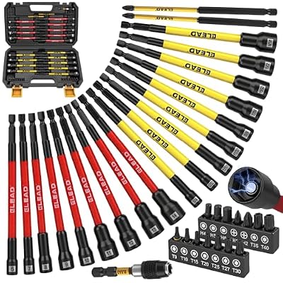 Magnetic Nut Driver Bit Set, 35-Piece Extra Long Nut Driver Set for Impact Drill, Metric & SAE, PH1 & PH2 Screwdriver Bits 1/4 Drive Shank Adapter Extension, Durable for Professional Projects