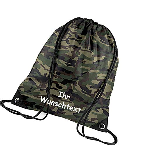 * Turnbeutel Sportbeutel Schuhbeutel Schwimmbeutel * Bestickt mit Namen / Wunschtext * 45x33 cm * (Camouflage) thumbnail
