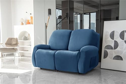 Vista 89 de Fundas de terciopelo elástico para sillas reclinables, fundas para sofá biplaza de 2 cojines, 6 piezas, fundas protectoras para muebles con bolsillo