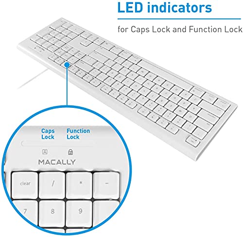 Image of Macally Full-Size USB Wired Keyboard for Mac Mini /Pro, iMac Desktop Computer, MacBook Pro /Air Desktop w / 16 Compatible Apple Shortcuts, Extended with Number Keypad, Rubber Domed Keycaps - Spill Proof