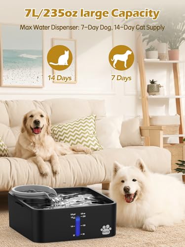 Kastty 2 Gallon Dog Water Fountain Ultra Large/Wide Pet Fountain BPA-Free Premium Dog Water Bowl Dispenser with 5 Filtration Safe Pump& LED Shortage Reminder, Large Dogs Cats& Multi-Pet Home