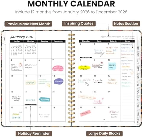 Hardcover 2026 Planner, Weekly and Monthly Calendar,