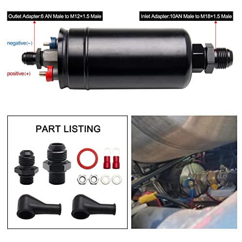 Wenjtp 300Lph Inline Fuel Pump High Pressure 12V Electric Fuel Injection 10An Inlet 8An Outlet Universal High Flow External Fuel Pump Replace 580254044 #TOP4