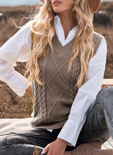 Image of EVALESS Oversized Sweater Vest for Women V Neck Sleeveless Solid Color Loose Pullover Sweater