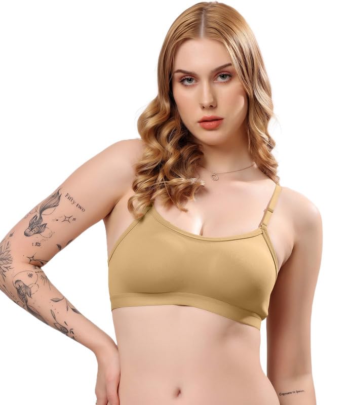 Image of London Hills Women's Cotton Sports Bra for Women Solid Bra Wireless & Non Padded Full Coverage Soft Hold Straps Super Combed Cotton Elastane Stretch Full Coverage Slip-On Active Bra