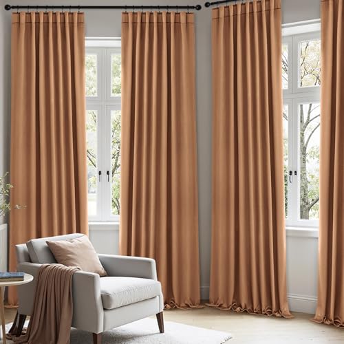 Image of ANRODUO Brown Back Tab Blackout Curtains 96 Inch Long 2 Panels