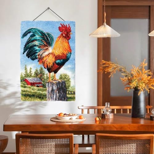 Image of EMISTEM Latch Hook Kits for Adults, Punch Needle Kit for Door Mat, DIY Large Size Tapestry, Crafts Arts Rug for Home Decoration Festival Gift (23.6 inch X 15.8 inch Big Cock)