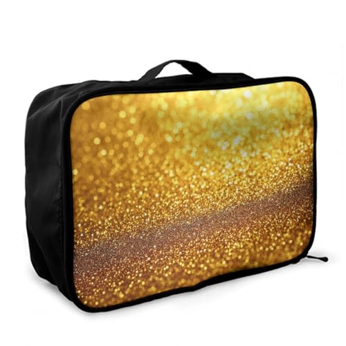 Luggage Lever To Hang Bags, Foldable Travel Storage Sports Gym Tote Bag, Carry On Tote Weekender Large Overnight Bag Beautiful Gold Bling Glitter Sparkles Pattern