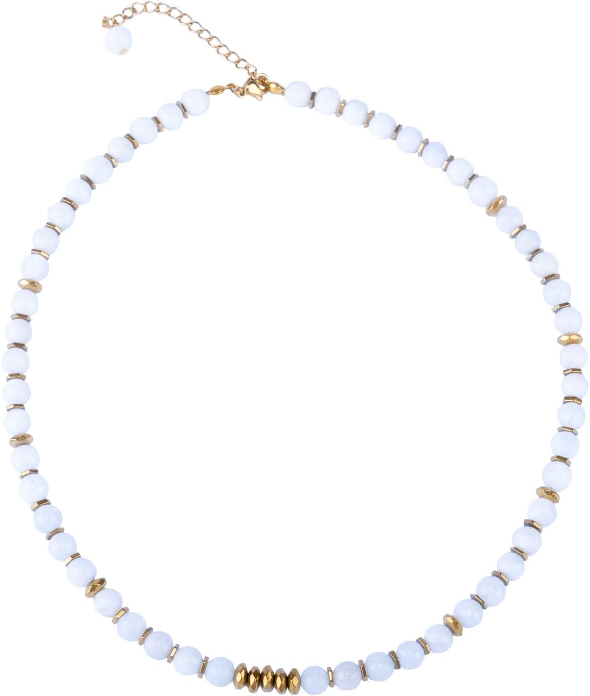 Sol N Touch Moments N Touch Series - Natural Gemstone Necklaces and Bracelets for Women - Round Bead-Cut Smooth Cute Necklaces Gifts for Women & Teens - Steel Jewelry Wire Cable