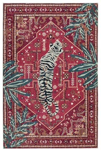 Image of Printed Cotton Carpet for Living Room Size 4x6 feet | Anti-Slip Floor Rug | Washable & Durable | Modern Design Home Decor Color- Lion