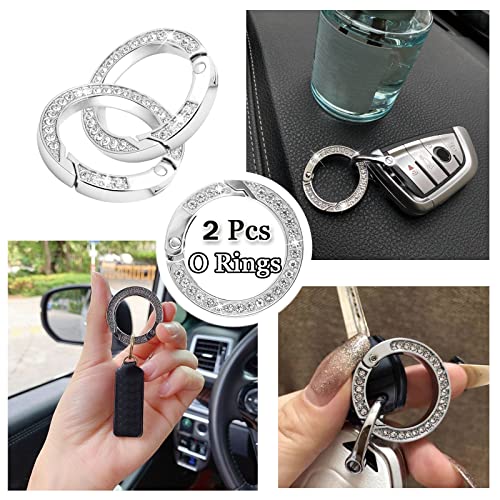 2 Pcs Bling Rhinestone O Rings Spring Round Carabiner Snap Clip Buckle For Diy Keyring Jewelry Handbag Purse Strap Car Keychain Making #TOP4