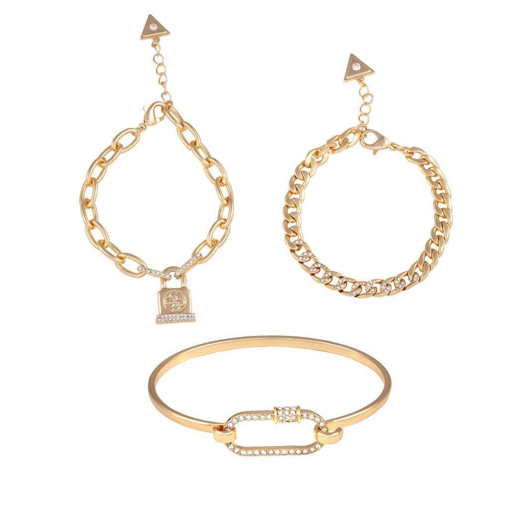GUESSGold-Tone 3 Piece Mixed Chain Bracelet Set, one size, Glass, Cubic Zirconia