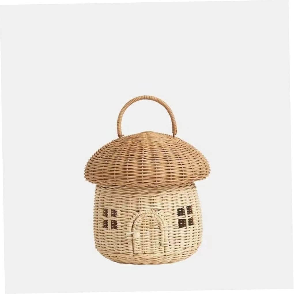 Cesto Portaoggetti In Rattan A Forma Di Fungo - Fatto A Mano, Decorativo, Colore Rosso, Misure 24x28 Cm