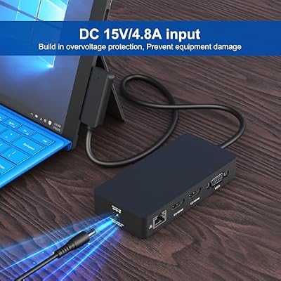 Surface Pro Docking Station Triple Displays with Power Supply, 12 in 1 Surface Dock Station with Dual 4K HDMI+VGA for Surface Pro 11/10/9/8/X/7/6/5/4/3, Surface Laptop 7/6/5/4/3/2/1,Surface Book