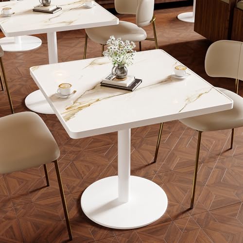Image of AliSefaiy31.5''Square Dining Table,Square Pedestal Table,Marble BistroTable | 1.2 inch Marble Tabletop, Heat Resistant /Scratch Resistant /Easy Clean /Dining Room /Restaurants /Small Spaces /Marble White Gold