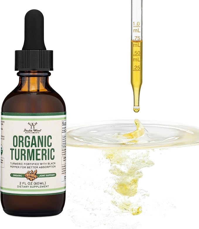 Evorina Turmeric Curcumin with Black Pepper Drops - Organic Turmeric Supplement Drops 1,180mg - 2FL OZ, 60 Servings (with Black Pepper Seed, Ginger, Rosemary, and Sage) for Joint Support by Double Wood | High Strength Herbal Supplement | Clean Label Ayurvedic Wellness-image-9