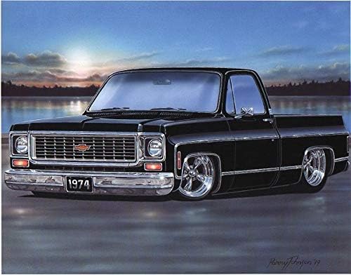 Amazon Com 1974 Chevy C10 Fleetside Pickup Classic Truck Art Print Black 11x14 Poster Posters Prints