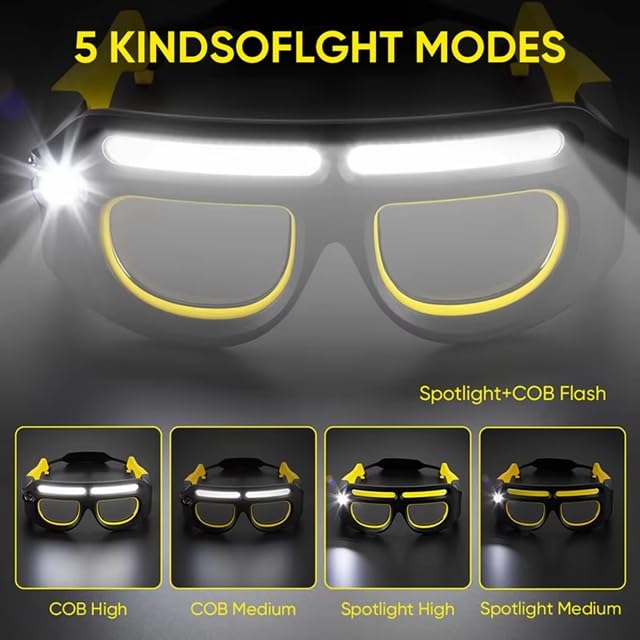 Omana Lampe frontale avec 5 modes d'éclairage LED rechargeables, étanche, détecteur de mouvement, lampe frontale pour l'extérieur, camping, course à pied, randonnée, pêche, garage, adultes (jaune2)