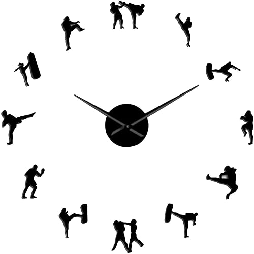 Reloj de pared grande de bricolaje, calcomanías de espejo, sin marco, silencioso, decorativo, Karate, Taekwondo, reloj para oficina, hotel, escuela,