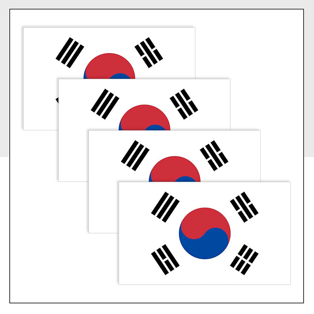 South Korea Flag Stickers Pack of 4 (75 x 50 mm) Waterproof KOR Labels for Bike Van Laptop Car Helmet Ipad Fridge Packwith® #P1020