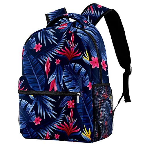 Sac à dos ordinateur grande capacité fermeture éclair robuste motif feuille bleu