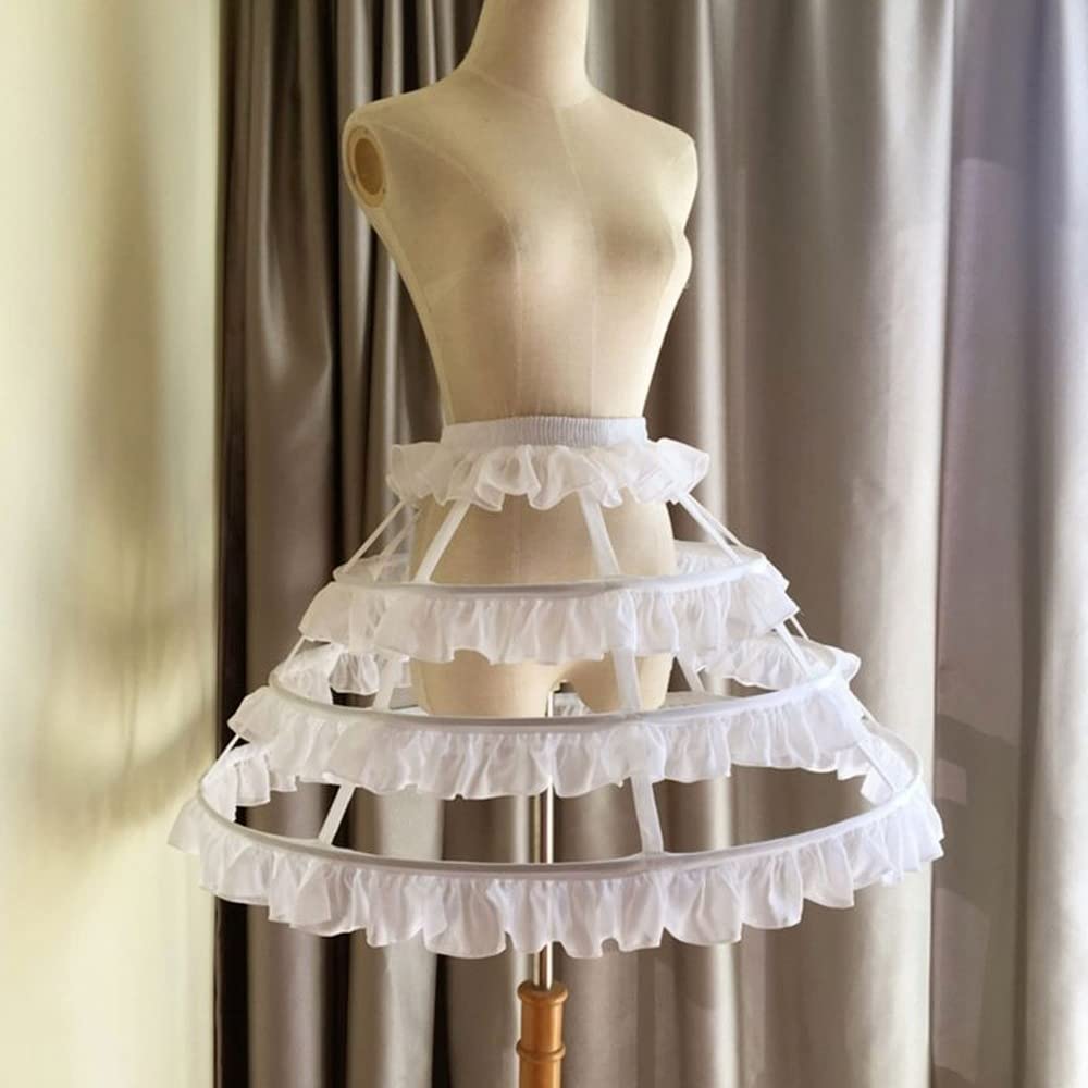 Hollow Lolita Short Birdcage Petticoat Elastische Taille 3 Creolen Plissee Rüschen A-Linie Hochzeit Cosplay Krinoline Unterrock