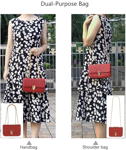 Bolso pequeño satchel para mujer rojo de cadena dorada miniatura 4