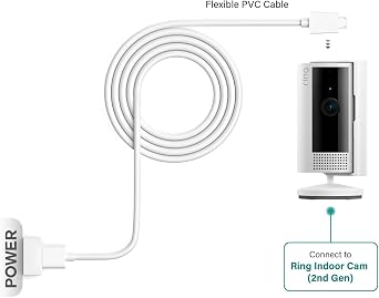 USB-A to Micro USB Power Cable for Ring Indoor Cam (2nd Gen) (White, 20FT)