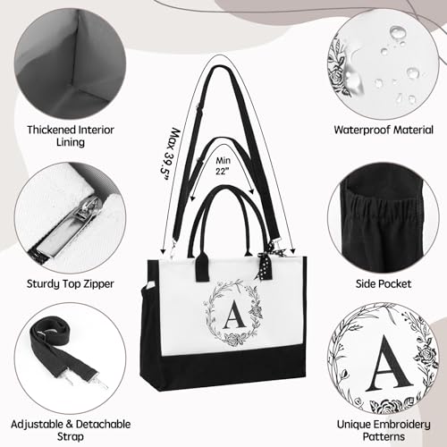 Initial Canvas Tote Bag, Birthday Gifts for Women, Monogrammed Beach Tote Bag for Mom Daughter Sister2