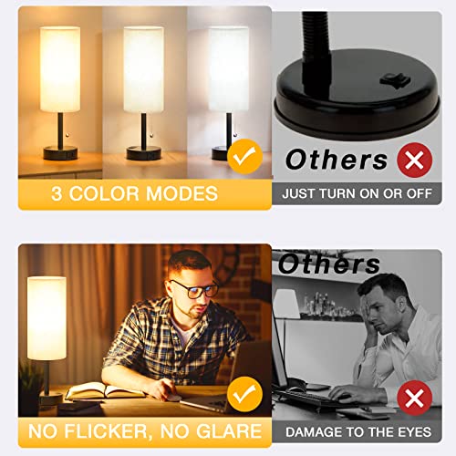 Lamps For Bedrooms Set Of 2 With 3 Color Modes - Nightstand Lamp With Usb C+A Charging Ports, 2700K-5000K Bedside Lamps With Usb Port And Outlet, Small Table Lamp Sets For Living Room Guest Room #TOP6